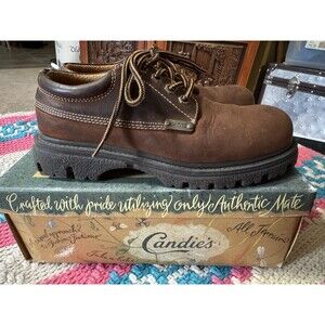 Vintage Candies Womens Brown Leather Lace Up Platform Chunky Heel Shoes 8 1/2 M